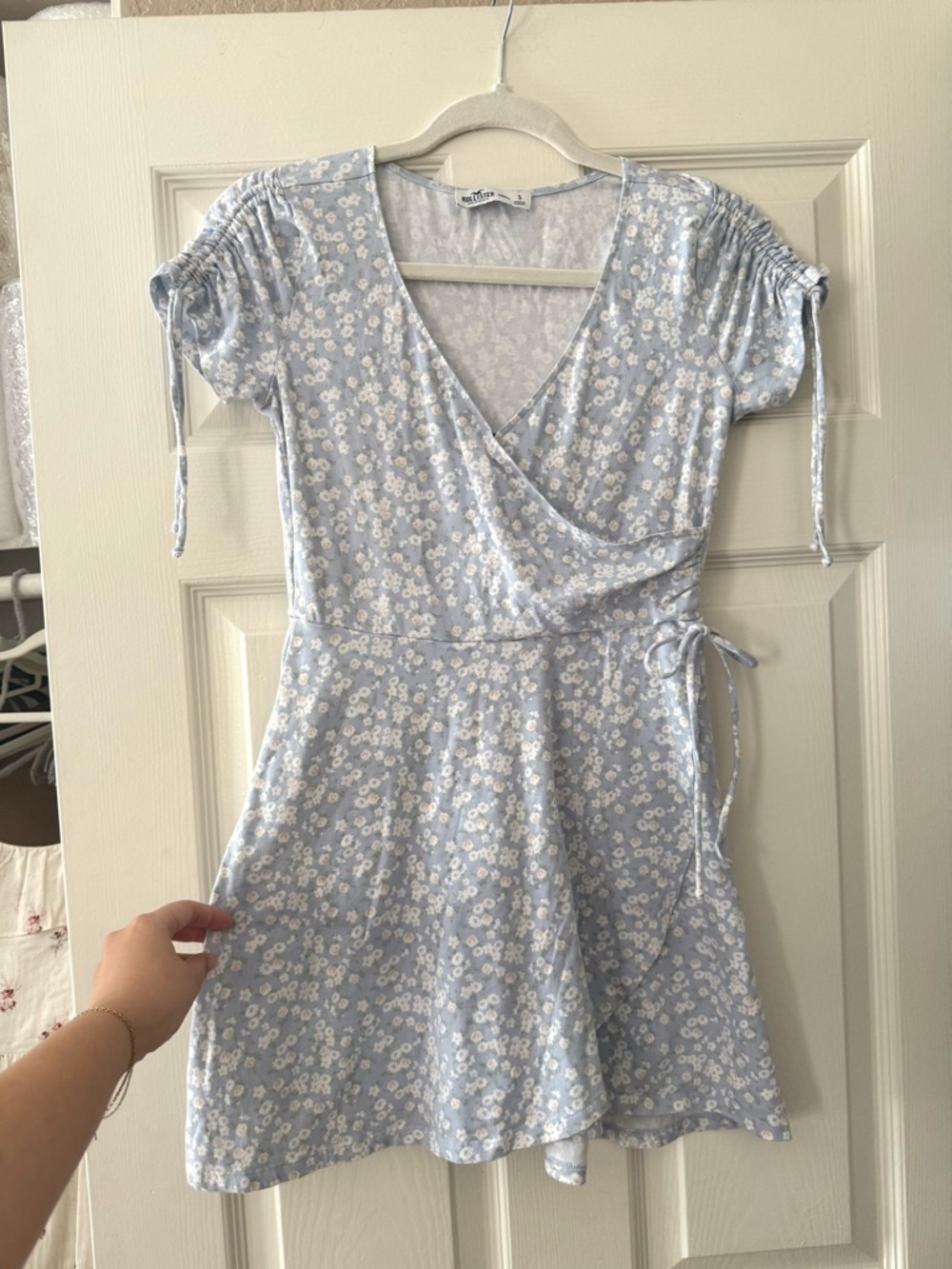 Hollister Baby Blue Floral Faux Wrap Mini Dress